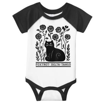 Retro Foxtrots Deltas Tangos Flower Art Cat In Flowers V-Neck Infant Baby Jersey Bodysuit