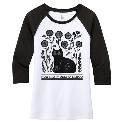 Retro Foxtrots Deltas Tangos Flower Art Cat In Flowers V-Neck Women's Tri-Blend 3/4-Sleeve Raglan Shirt