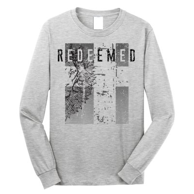 Redeemed Faded Distressed Grunge Lion With Cross Christian Long Sleeve Shirt