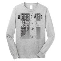 Redeemed Faded Distressed Grunge Lion With Cross Christian Long Sleeve Shirt