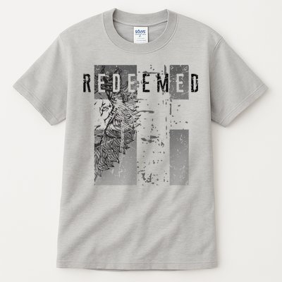 Redeemed Faded Distressed Grunge Lion With Cross Christian Tall T-Shirt