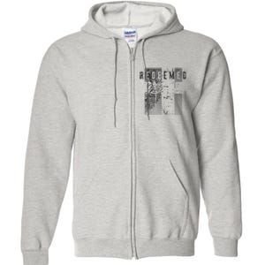 Redeemed Faded Distressed Grunge Lion With Cross Christian Full Zip Hoodie