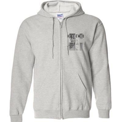 Redeemed Faded Distressed Grunge Lion With Cross Christian Full Zip Hoodie
