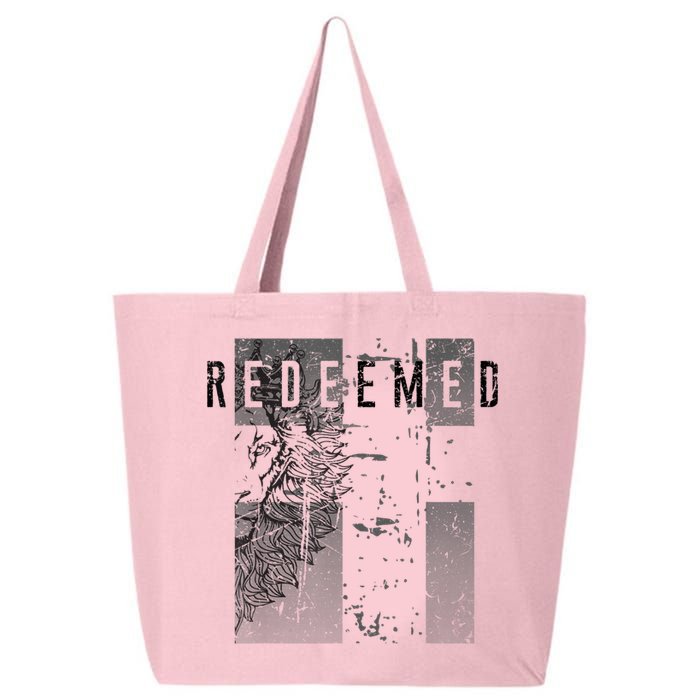 Redeemed Faded Distressed Grunge Lion With Cross Christian 25L Jumbo Tote