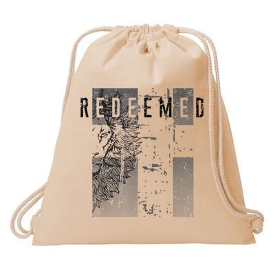 Redeemed Faded Distressed Grunge Lion With Cross Christian Drawstring Bag