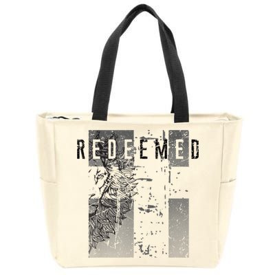 Redeemed Faded Distressed Grunge Lion With Cross Christian Zip Tote Bag