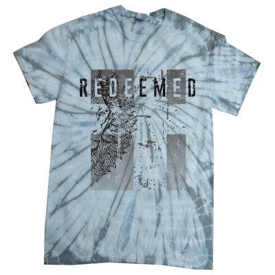 Redeemed Faded Distressed Grunge Lion With Cross Christian Tie-Dye T-Shirt