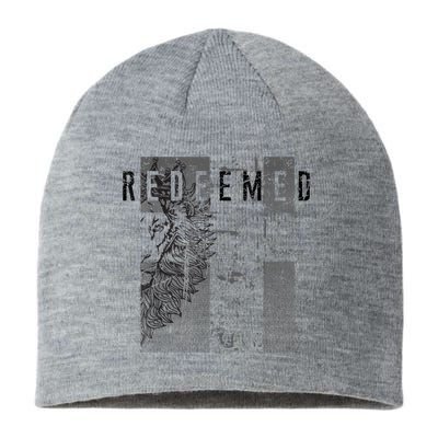 Redeemed Faded Distressed Grunge Lion With Cross Christian Sustainable Beanie