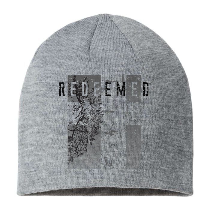 Redeemed Faded Distressed Grunge Lion With Cross Christian Sustainable Beanie