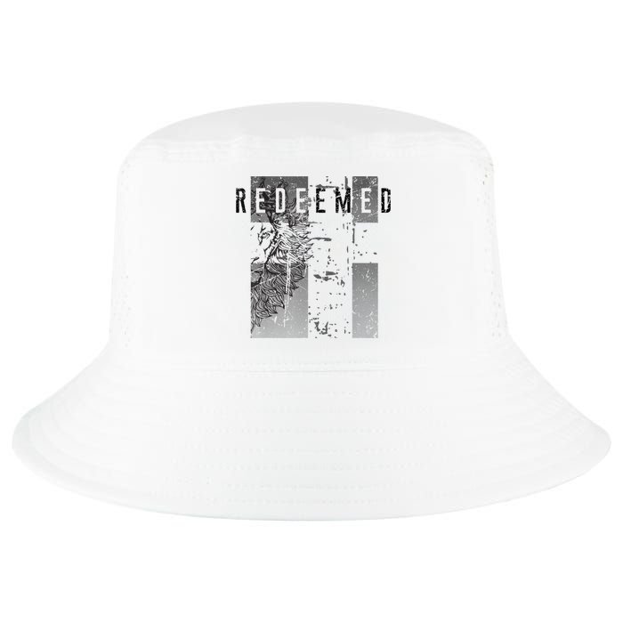 Redeemed Faded Distressed Grunge Lion With Cross Christian Cool Comfort Performance Bucket Hat