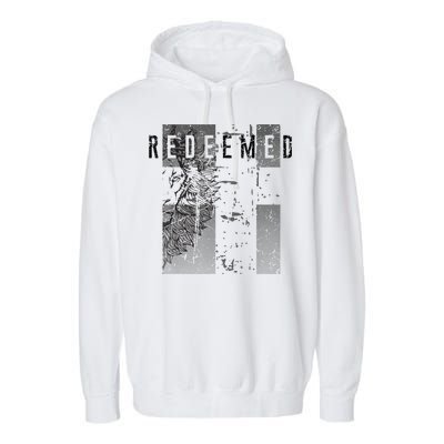 Redeemed Faded Distressed Grunge Lion With Cross Christian Garment-Dyed Fleece Hoodie