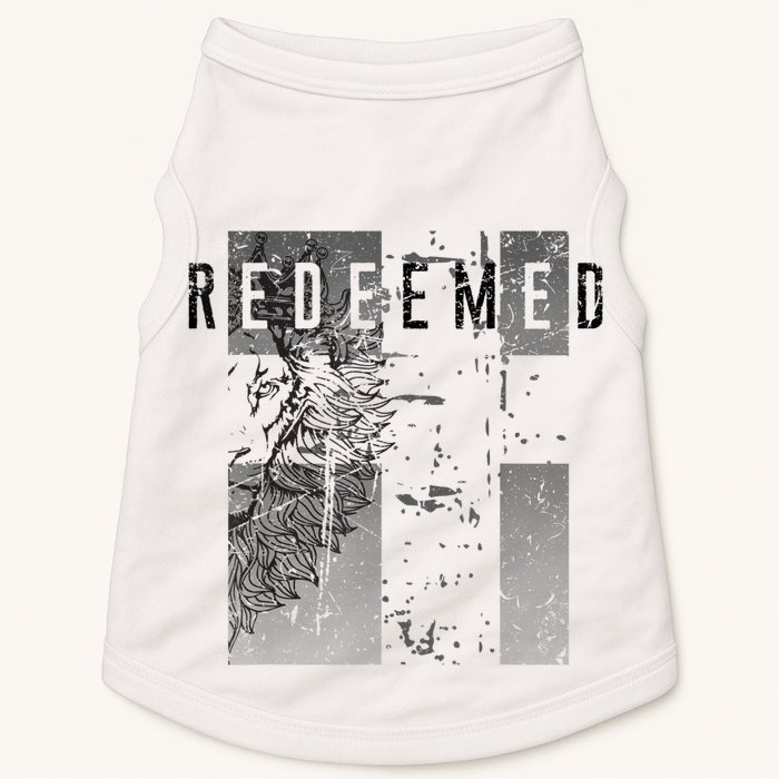 Redeemed Faded Distressed Grunge Lion With Cross Christian Doggie Tank