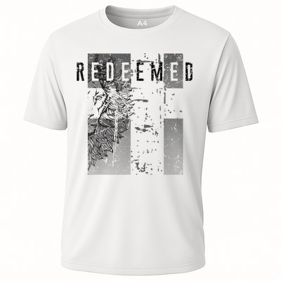 Redeemed Faded Distressed Grunge Lion With Cross Christian Performance Shirt