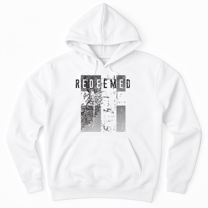 Redeemed Faded Distressed Grunge Lion With Cross Christian Hoodie