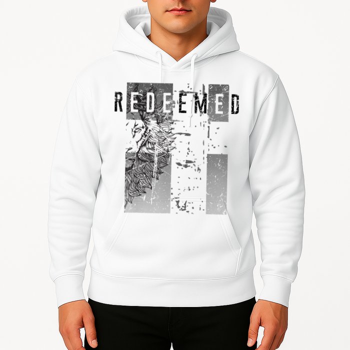 Redeemed Faded Distressed Grunge Lion With Cross Christian Hoodie