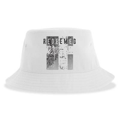 Redeemed Faded Distressed Grunge Lion With Cross Christian Sustainable Bucket Hat