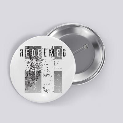 Redeemed Faded Distressed Grunge Lion With Cross Christian Button