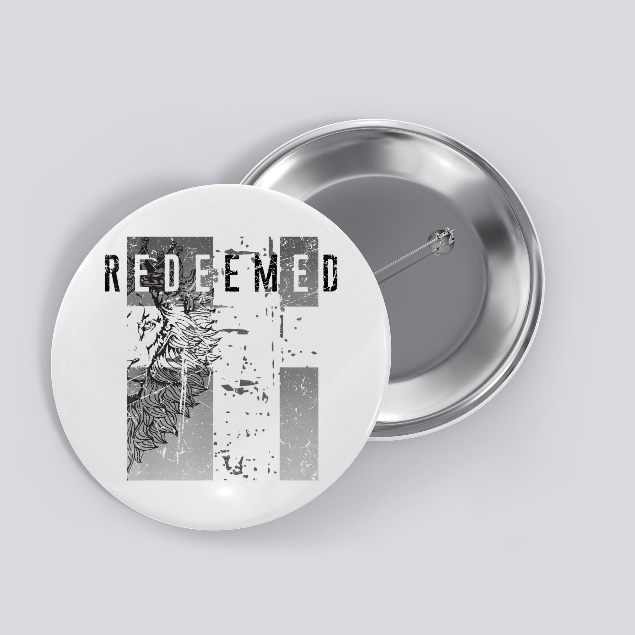 Redeemed Faded Distressed Grunge Lion With Cross Christian Button