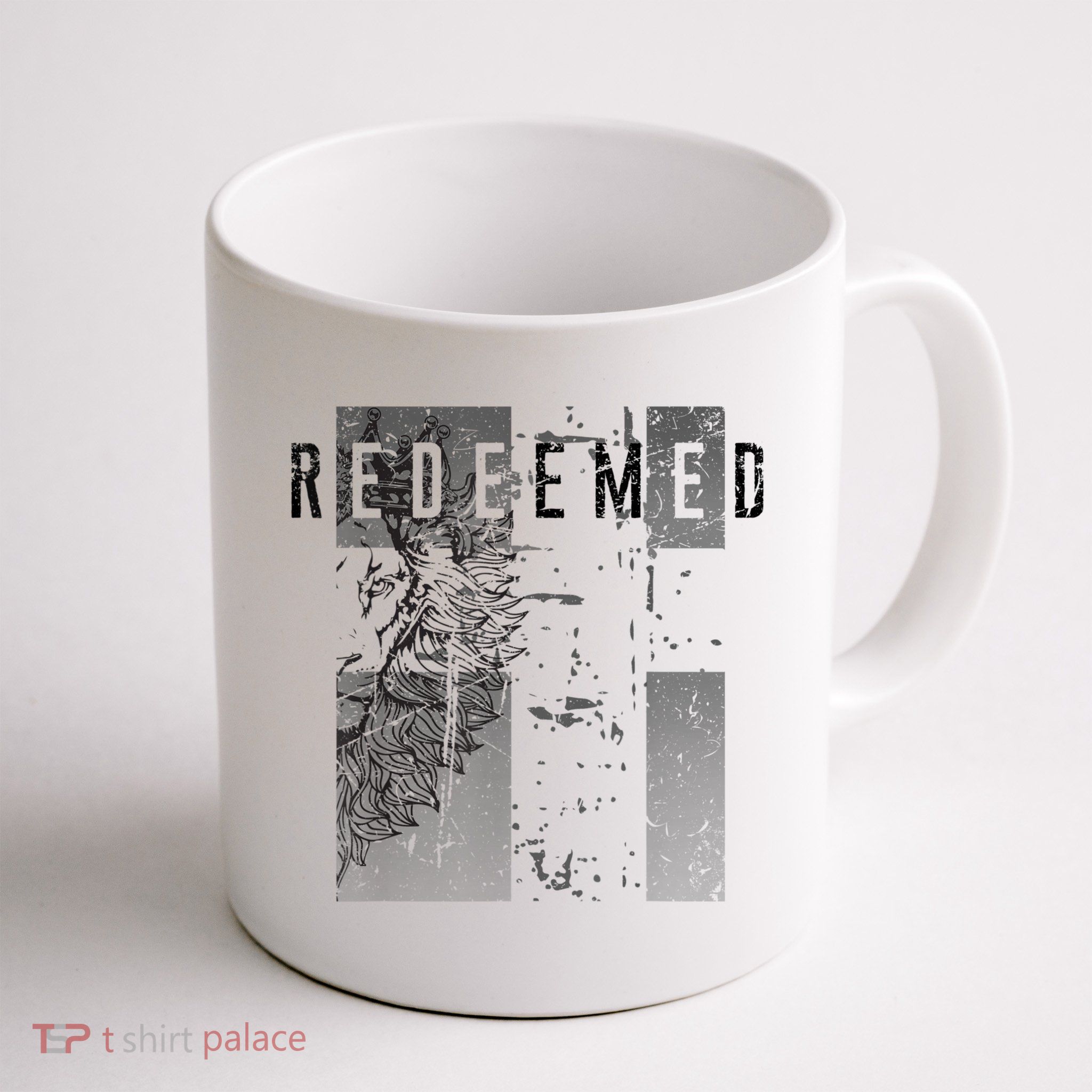 Redeemed Faded Distressed Grunge Lion With Cross Christian Mug