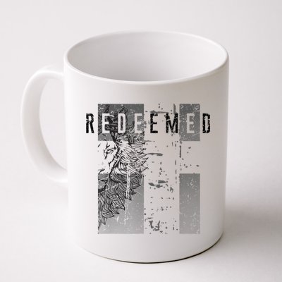 Redeemed Faded Distressed Grunge Lion With Cross Christian Mug
