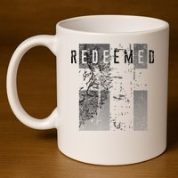 Redeemed Faded Distressed Grunge Lion With Cross Christian 11oz C Handle Ceramic Mug