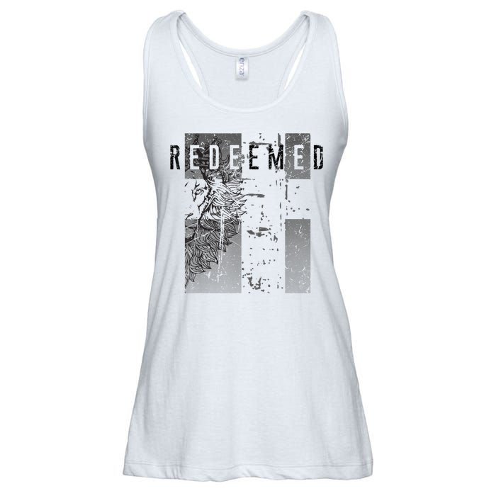 Redeemed Faded Distressed Grunge Lion With Cross Christian Ladies Essential Flowy Tank