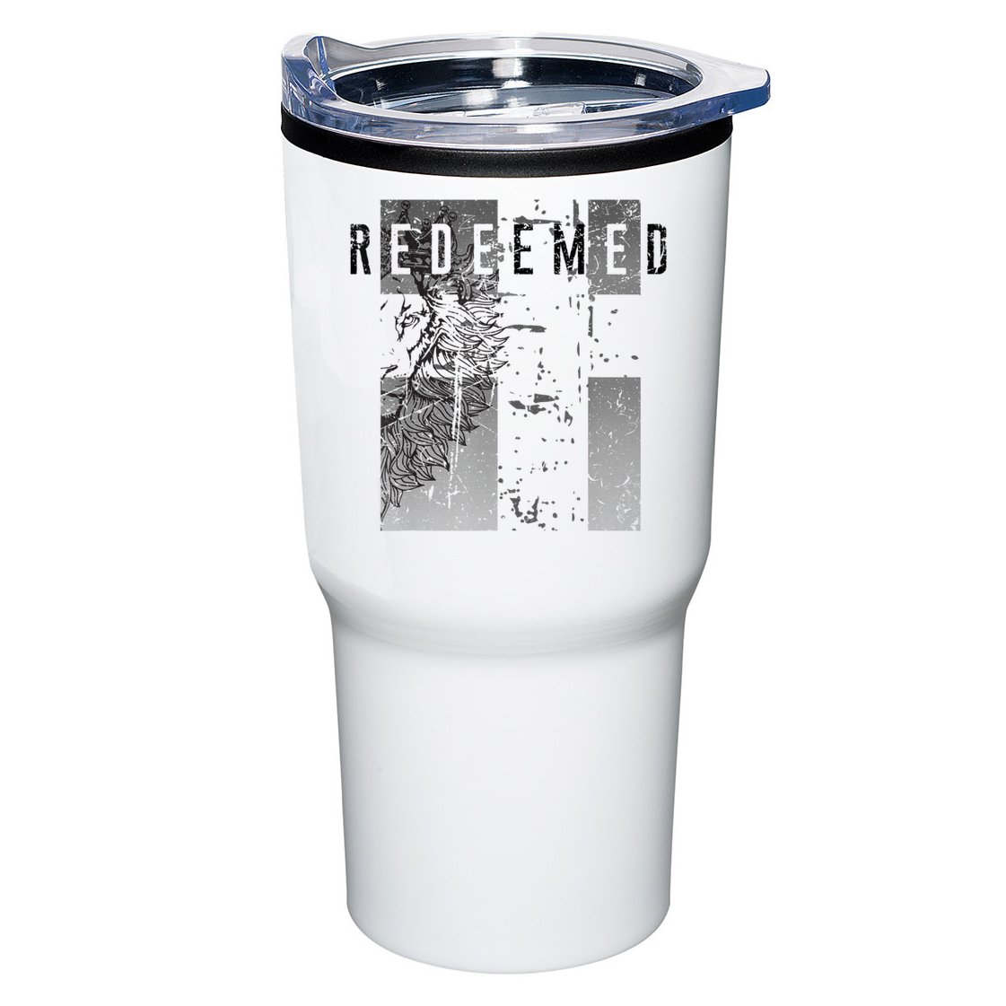 Redeemed Faded Distressed Grunge Lion With Cross Christian Tumbler
