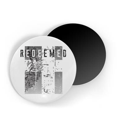 Redeemed Faded Distressed Grunge Lion With Cross Christian Magnet