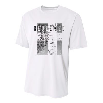 Redeemed Faded Distressed Grunge Lion With Cross Christian Youth Performance Sprint T-Shirt
