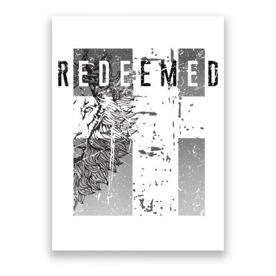 Redeemed Faded Distressed Grunge Lion With Cross Christian Poster