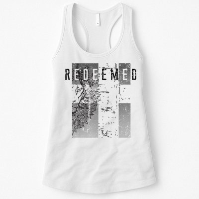 Redeemed Faded Distressed Grunge Lion With Cross Christian Womens Tank Top