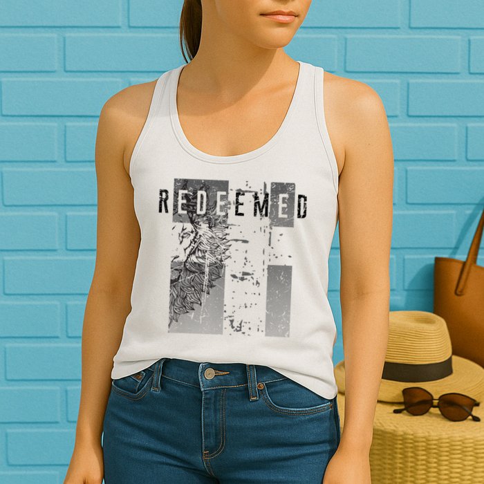 Redeemed Faded Distressed Grunge Lion With Cross Christian Womens Tank Top