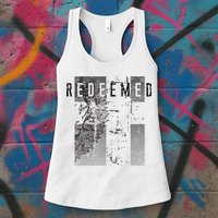 Redeemed Faded Distressed Grunge Lion With Cross Christian Womens Tank Top