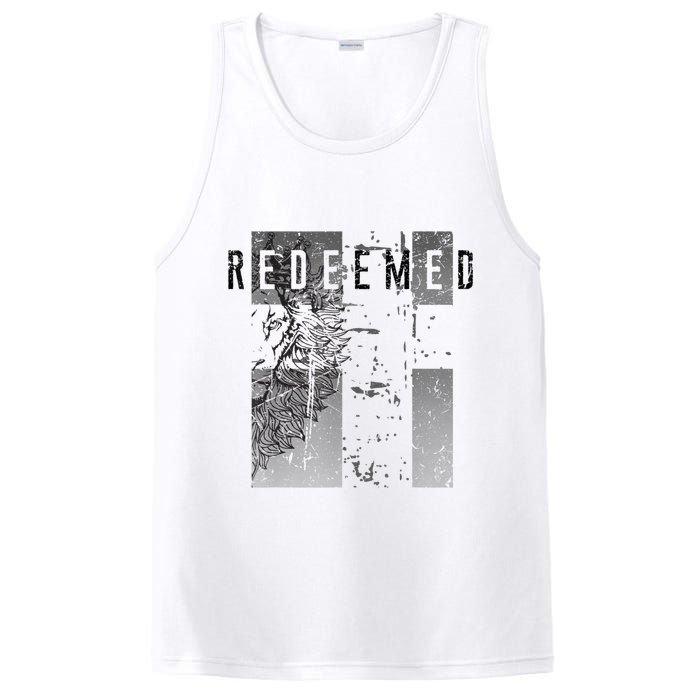 Redeemed Faded Distressed Grunge Lion With Cross Christian PosiCharge Competitor Tank