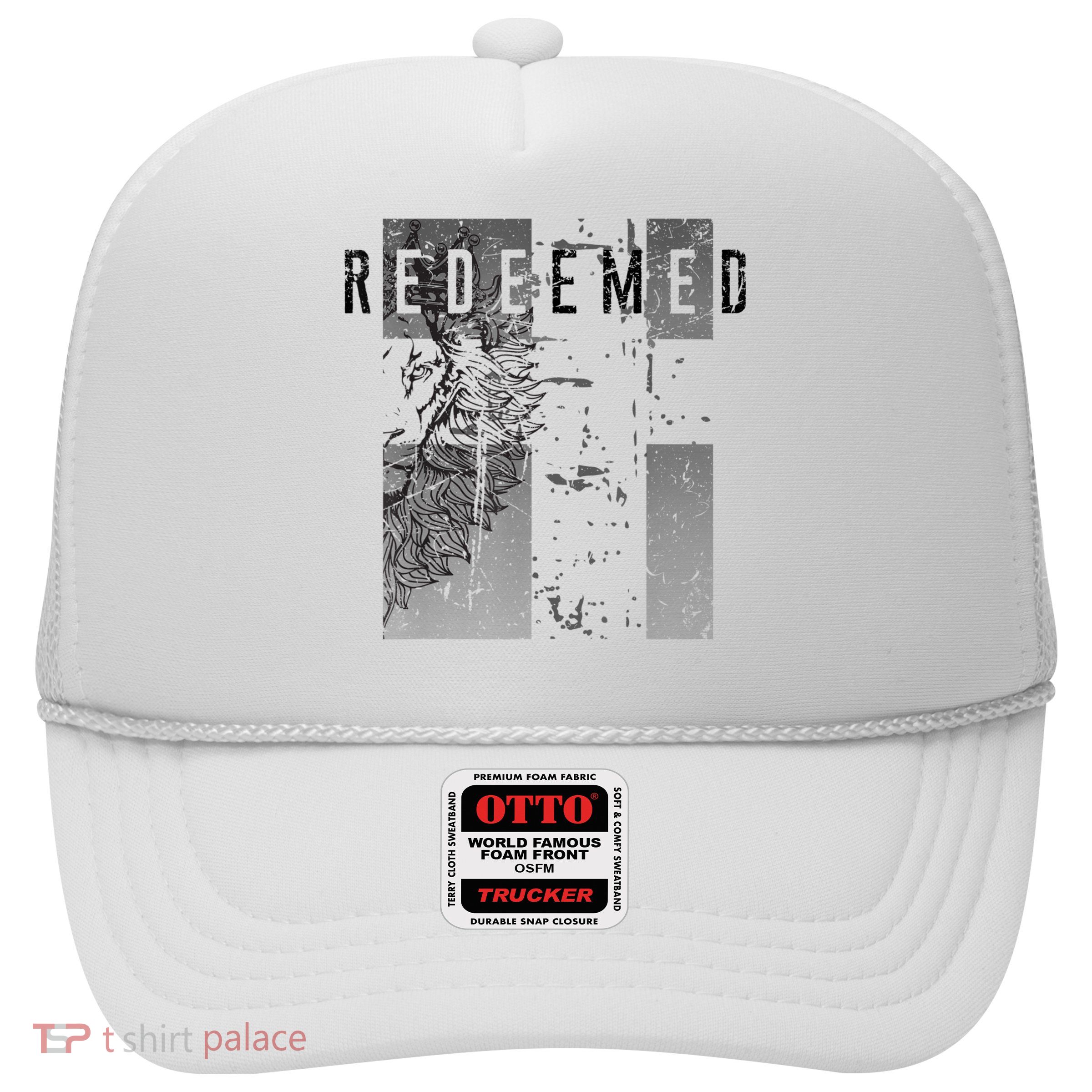 Redeemed Faded Distressed Grunge Lion With Cross Christian Trucker Hat