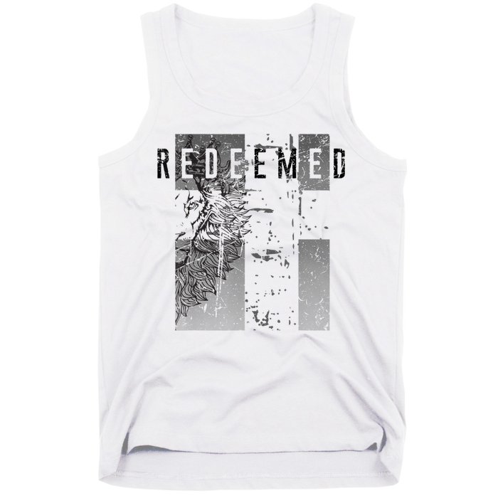 Redeemed Faded Distressed Grunge Lion With Cross Christian Tank Top