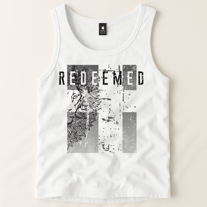 Redeemed Faded Distressed Grunge Lion With Cross Christian Tank Top