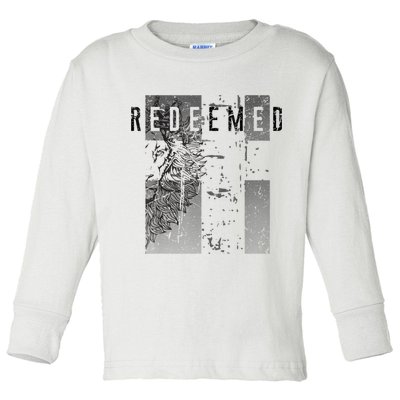 Redeemed Faded Distressed Grunge Lion With Cross Christian Toddler Long Sleeve Shirt