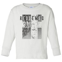 Redeemed Faded Distressed Grunge Lion With Cross Christian Toddler Long Sleeve Shirt