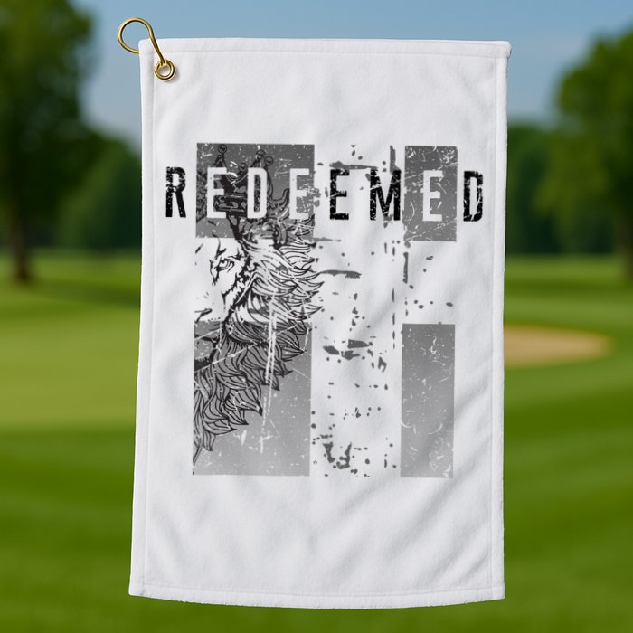 Redeemed Faded Distressed Grunge Lion With Cross Christian Golf Towel
