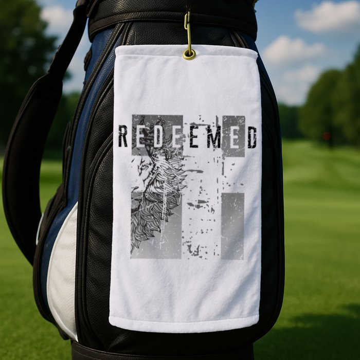 Redeemed Faded Distressed Grunge Lion With Cross Christian Golf Towel