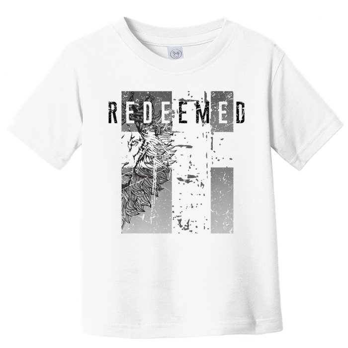 Redeemed Faded Distressed Grunge Lion With Cross Christian Toddler T-Shirt