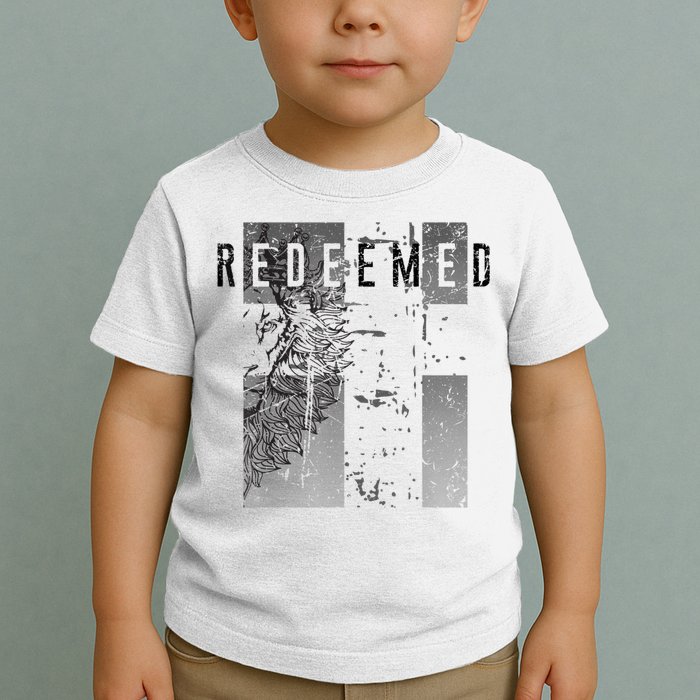 Redeemed Faded Distressed Grunge Lion With Cross Christian Toddler T-Shirt