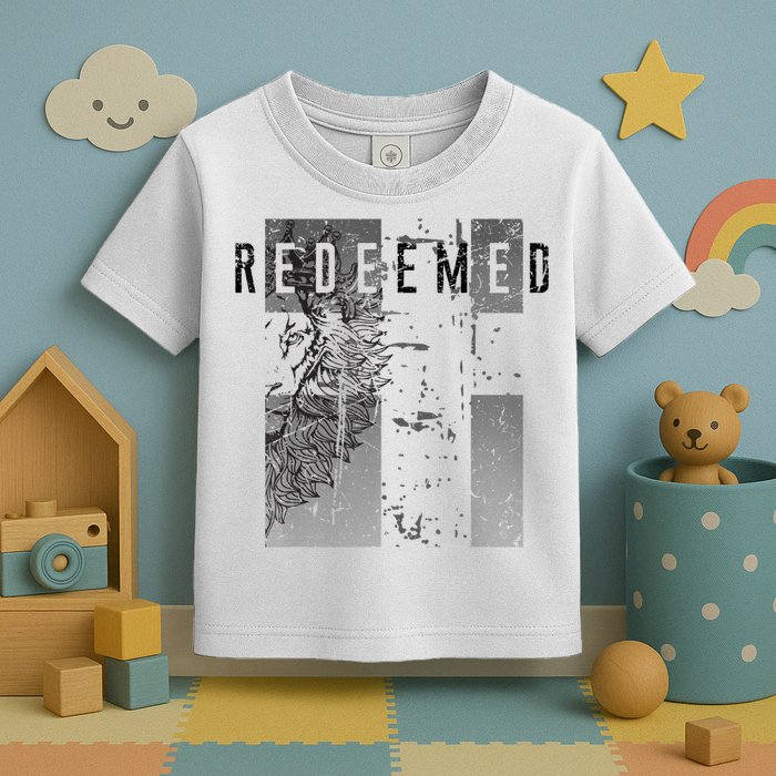 Redeemed Faded Distressed Grunge Lion With Cross Christian Toddler T-Shirt