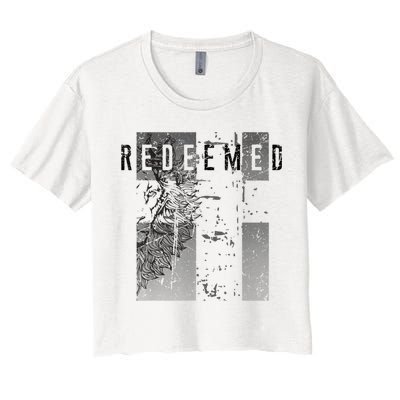 Redeemed Faded Distressed Grunge Lion With Cross Christian Crop Top