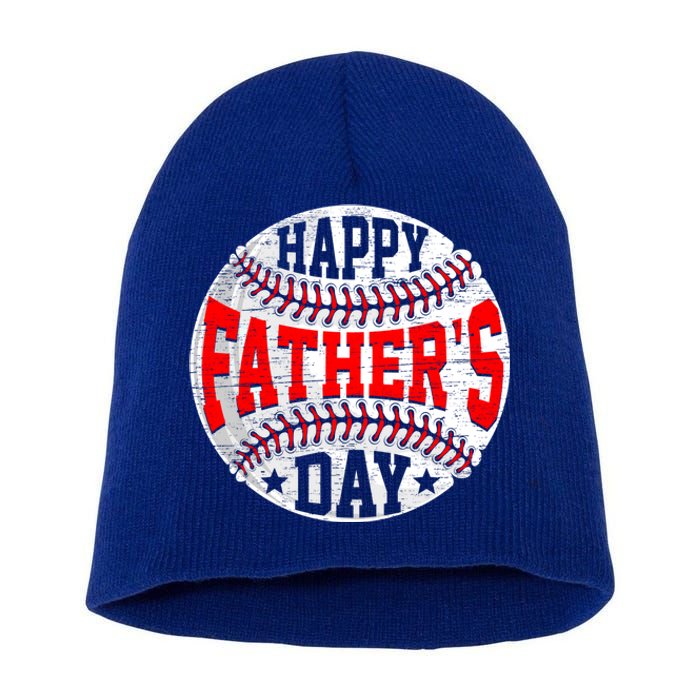 Retro Fathers Day Baseball Dad Papa Grandpa From Son Gift Short Acrylic Beanie