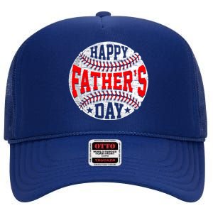 Retro Fathers Day Baseball Dad Papa Grandpa From Son Gift High Crown Mesh Back Trucker Hat