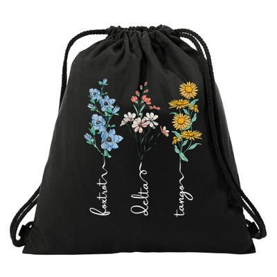 Retro Foxtrots Deltas Tangos Flower Drawstring Bag