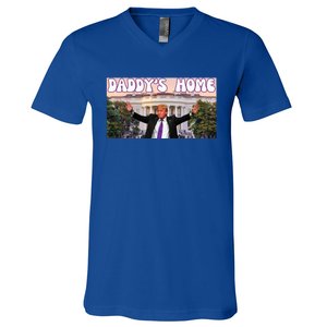 Retro Funny DaddyS Home Trump 2024 Stand With Trump Funny Gift V-Neck T-Shirt