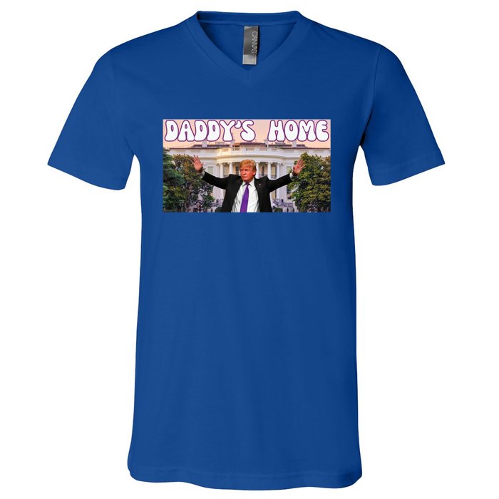 Retro Funny DaddyS Home Trump 2024 Stand With Trump Funny Gift V-Neck T-Shirt